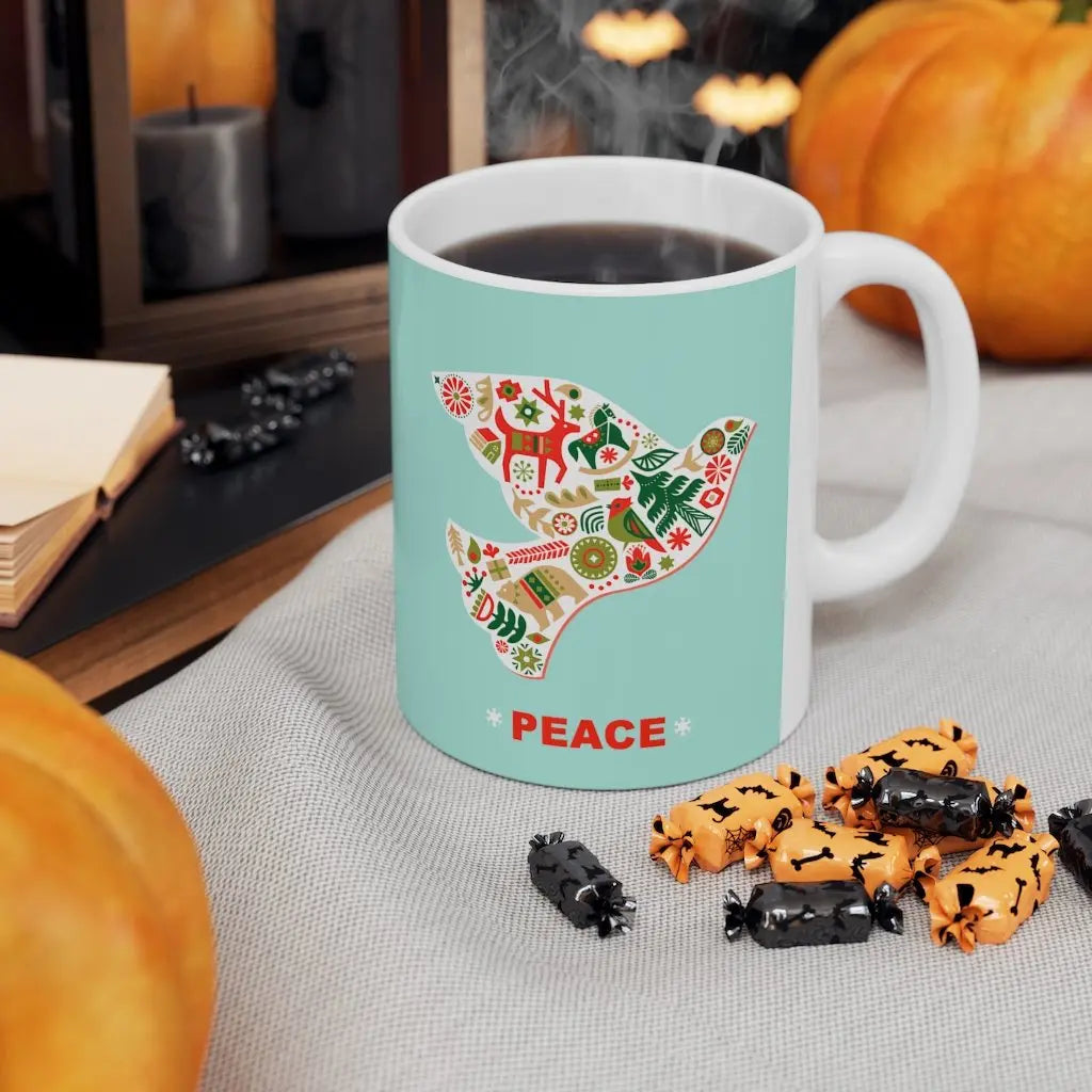 Christmas Dove with Peace Ceramic Mug 11oz Yellow Pandora