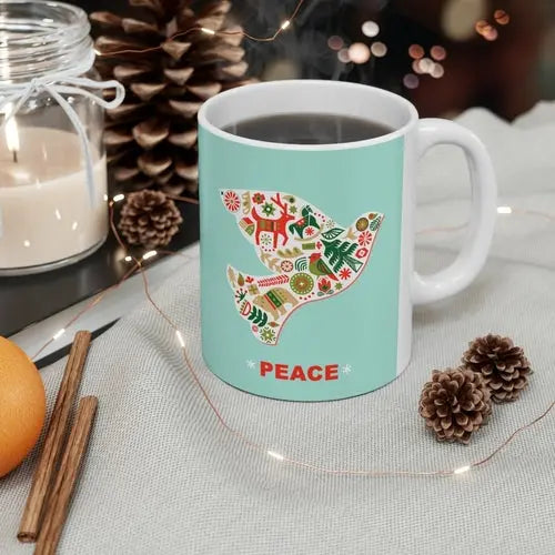 Christmas Dove with Peace Ceramic Mug 11oz Yellow Pandora