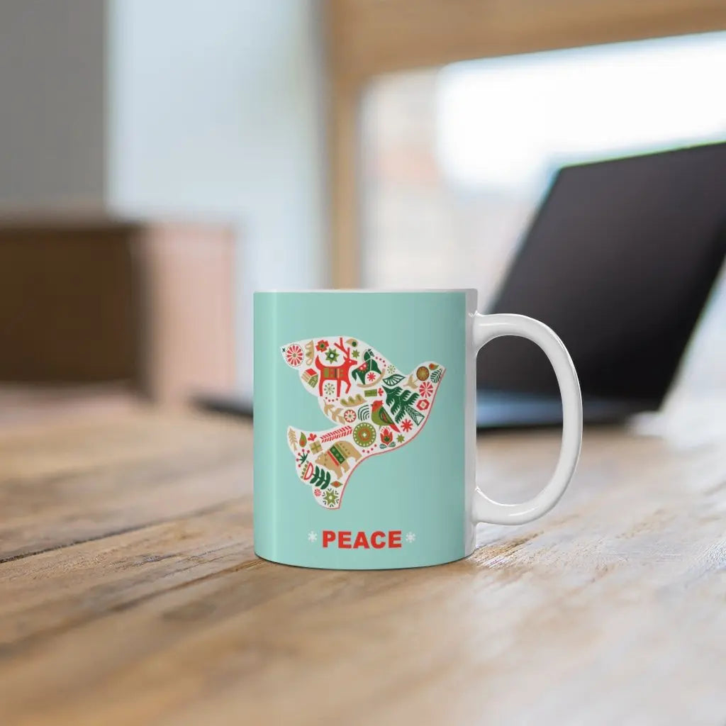 Christmas Dove with Peace Ceramic Mug 11oz Yellow Pandora