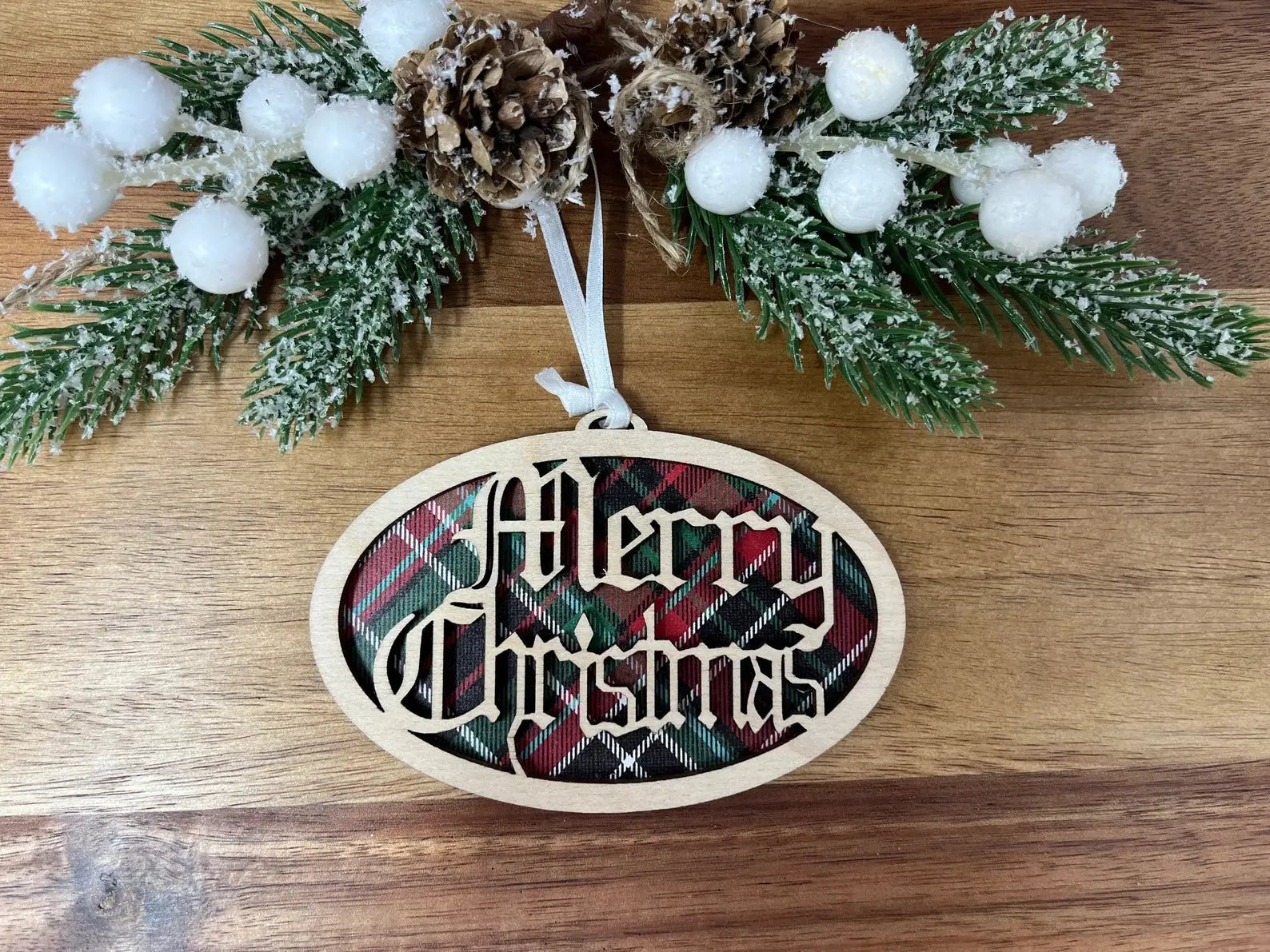 Merry Christmas Plaid Ornament Orchid Cassandra
